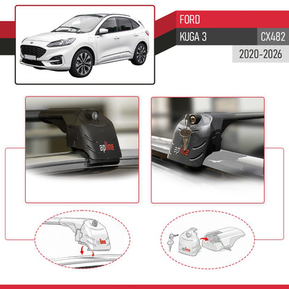 Kompatibel mit Ford Kuga 3 (CX482) 2020-2025 ACE-2 Relingträger Dachträger Auto Gepäckträger Schwarz Aluminium 2 Stangen