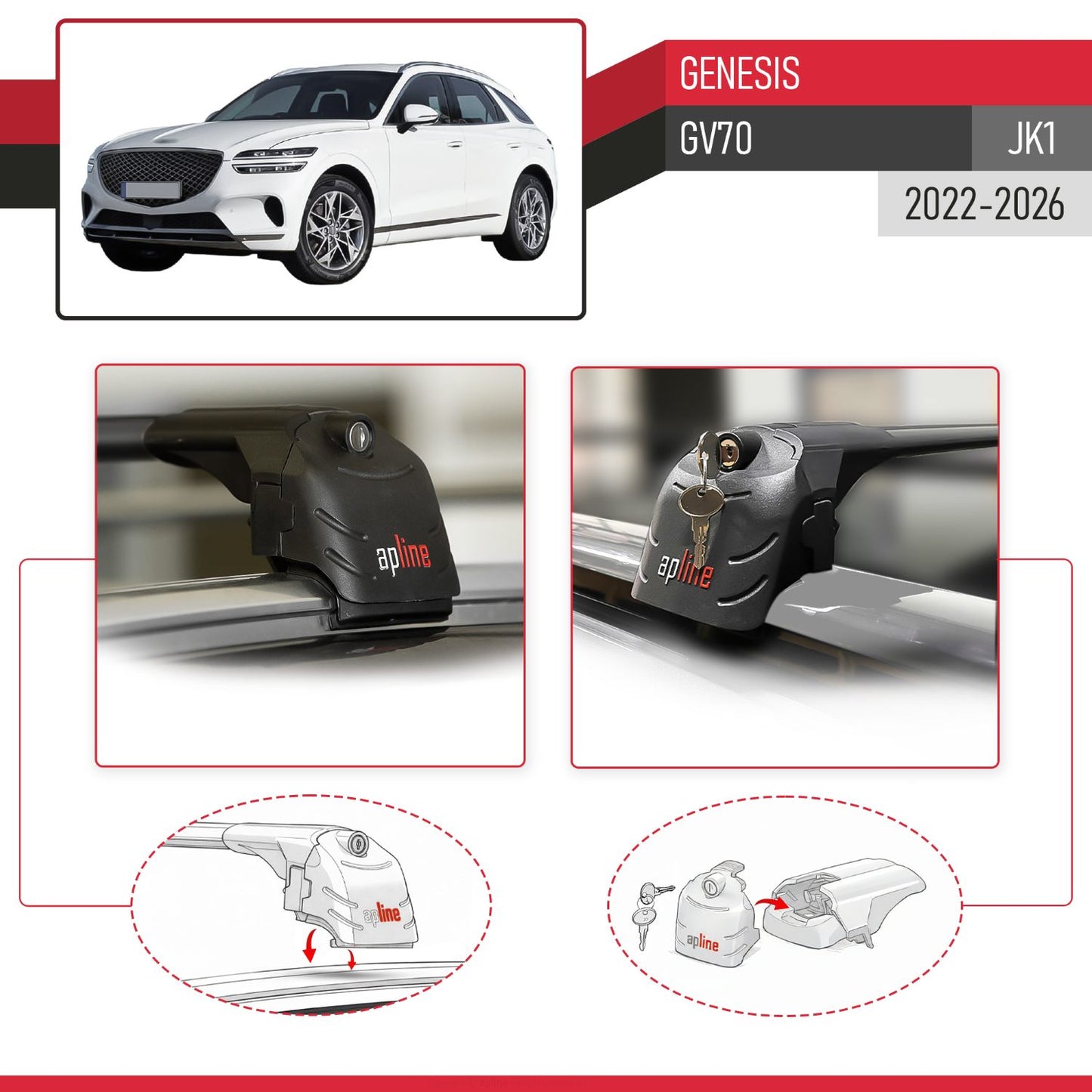 Compatible with Genesis GV70 (JK1) 2022-2025 ACE-2 Car Roof Rack Cross Bar Black Aluminium 2 Bars
