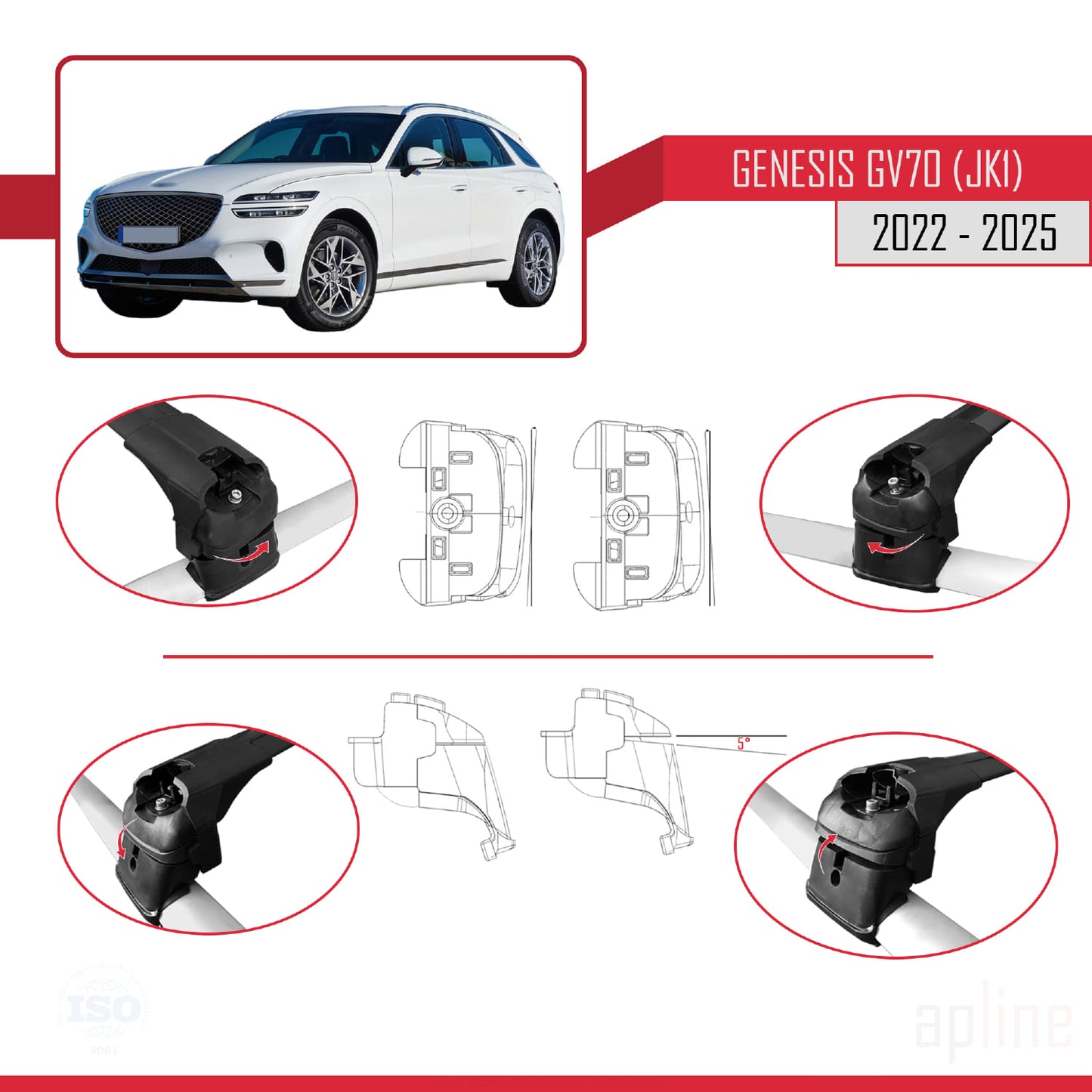 Kompatibel mit Genesis GV70 (JK1) 2022-2025 ACE-2 Dachgepäckträger, Reling, Gepäckträger, schwarzes Aluminium, 2 Stangen