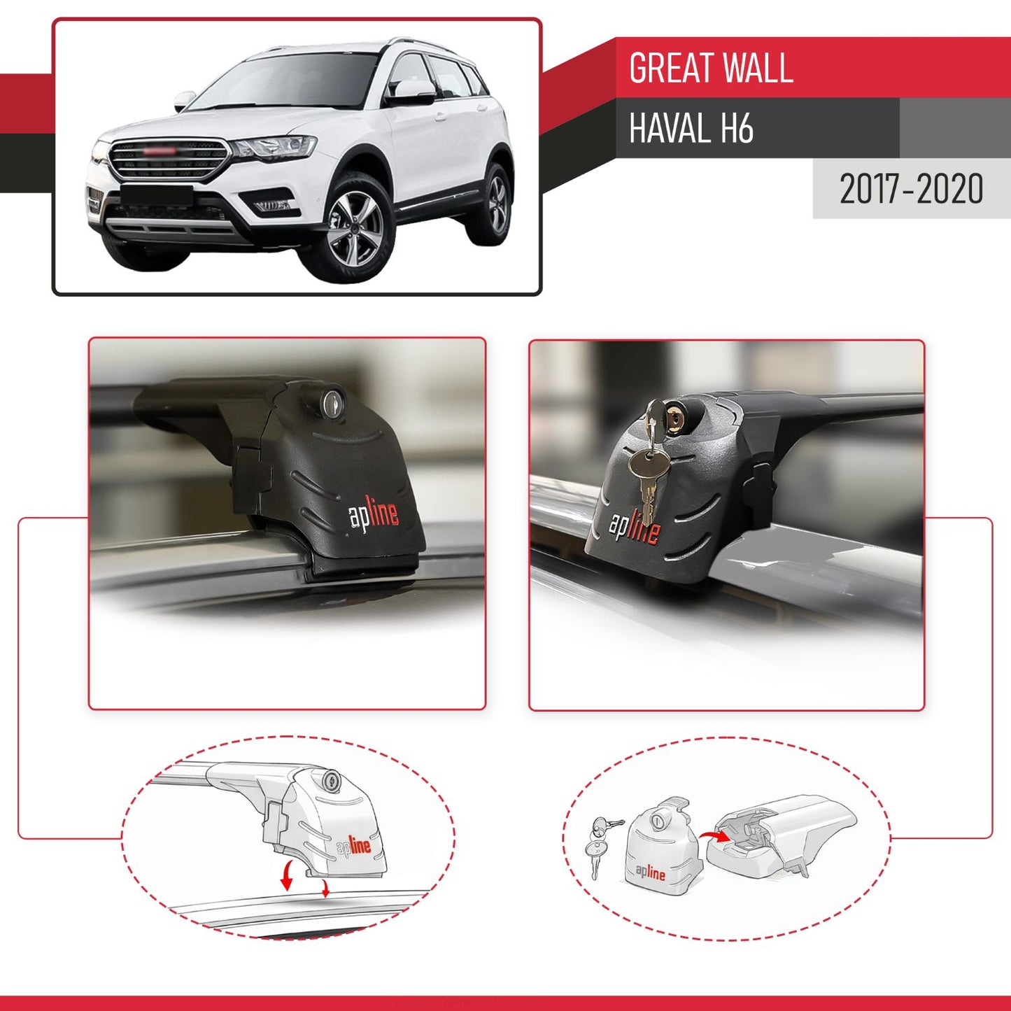 Kompatibel mit Great Wall Haval H6 Pre-Facelift 2017-2020 ACE-2 Relingträger Dachträger Auto Gepäckträger Schwarz Aluminium 2 Stangen