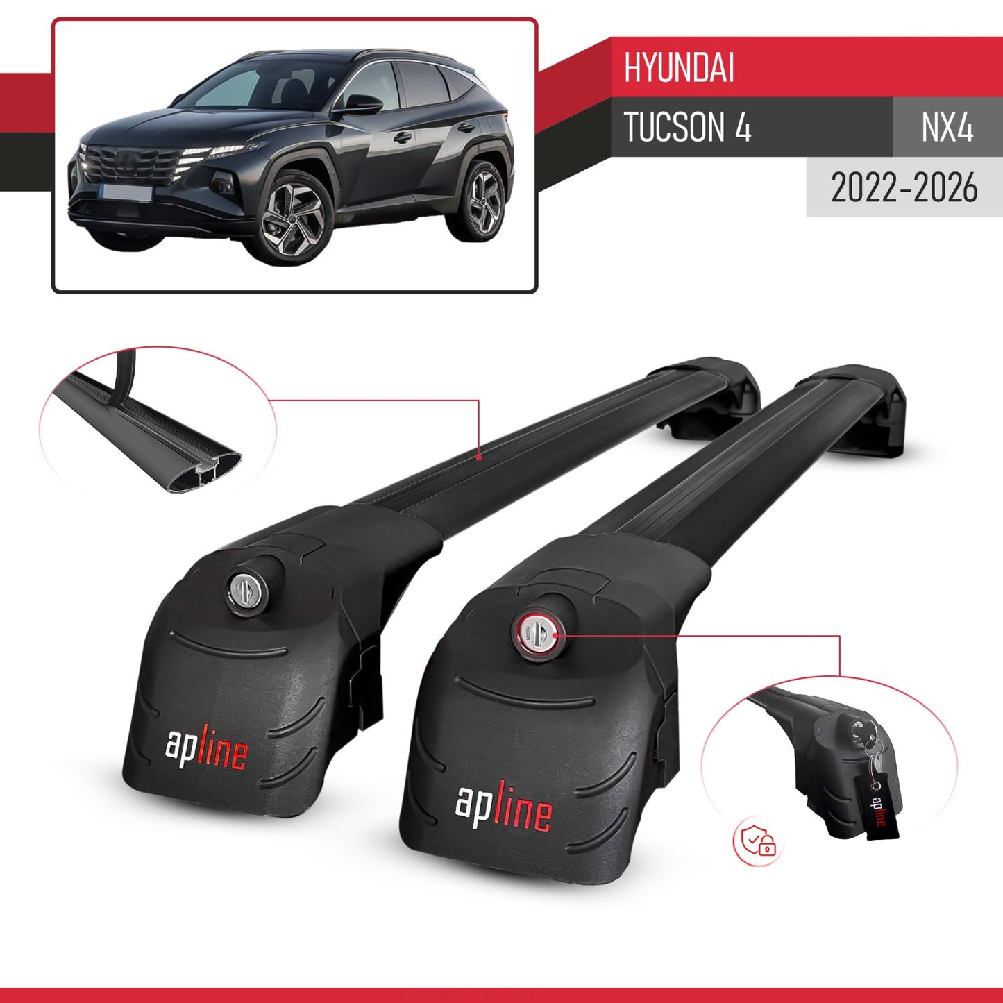 Kompatibel mit Hyundai Tucson 4 (NX4) 2022-2025 ACE-2 Relingträger Dachträger Auto Gepäckträger Schwarz Aluminium 2 Stangen