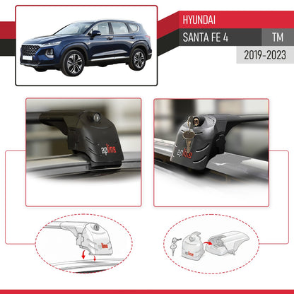Kompatibel mit Hyundai Santa Fe 4 (TM) 2019-2023 ACE-2 Relingträger Dachträger Auto Gepäckträger Schwarz Aluminium 2 Stangen
