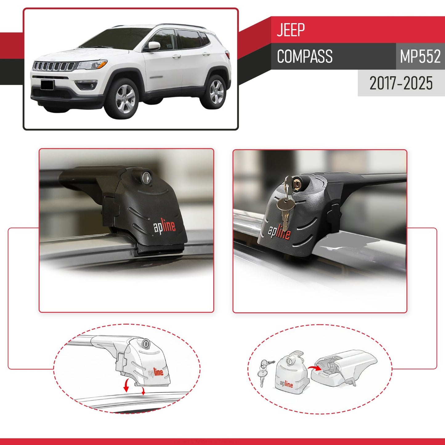 Kompatibel mit Jeep Compass 2017-2025 ACE-2 Relingträger Dachträger Auto Gepäckträger Schwarz Aluminium 2 Stangen