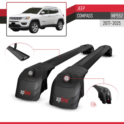 Kompatibel mit Jeep Compass 2017-2025 ACE-2 Relingträger Dachträger Auto Gepäckträger Schwarz Aluminium 2 Stangen