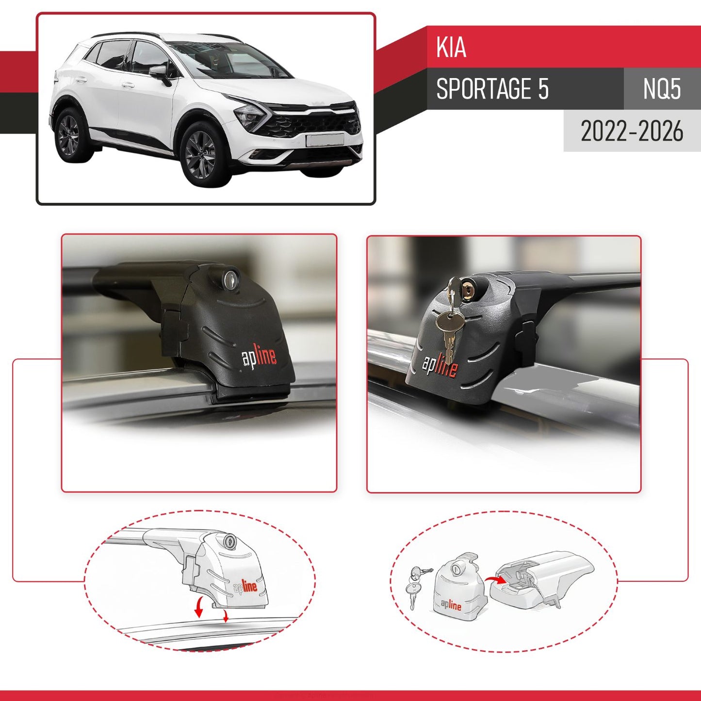 Kompatibel mit Kia Sportage 5 (NQ5) 2022-2025 Non-Sunroof ACE-2 Relingträger Dachträger Auto Gepäckträger Schwarz Aluminium 2 Stangen
