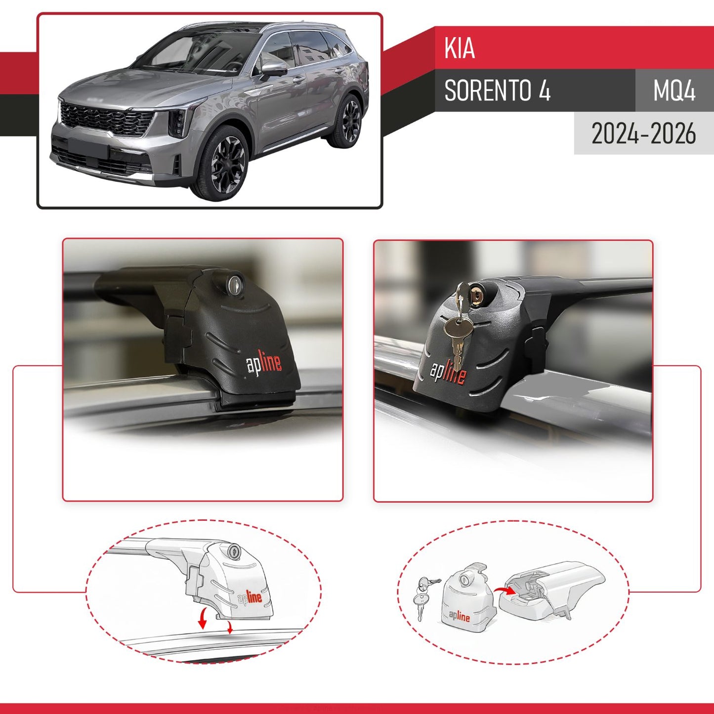 Kompatibel mit Kia Sorento 4 (MQ4) 2021-2025 ACE-2 Relingträger Dachträger Auto Gepäckträger Schwarz Aluminium 2 Stangen