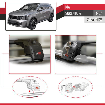 Kompatibel mit Kia Sorento 4 (MQ4) 2021-2025 ACE-2 Relingträger Dachträger Auto Gepäckträger Schwarz Aluminium 2 Stangen