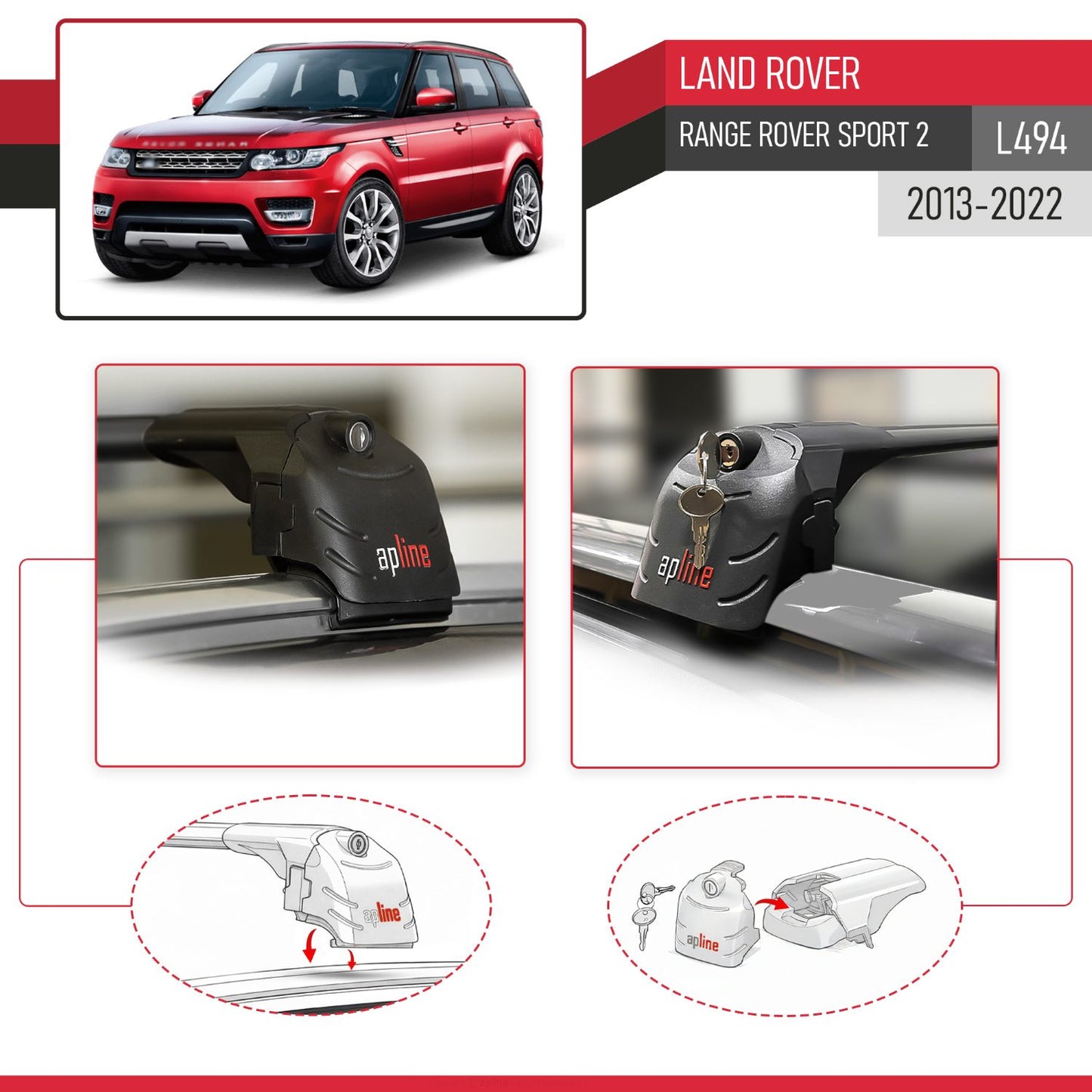 Compatible with Land Rover Range Rover Sport 2 (L494) 2014-2022 ACE-2 Car Roof Rack Cross Bar Black Aluminium 2 Bars