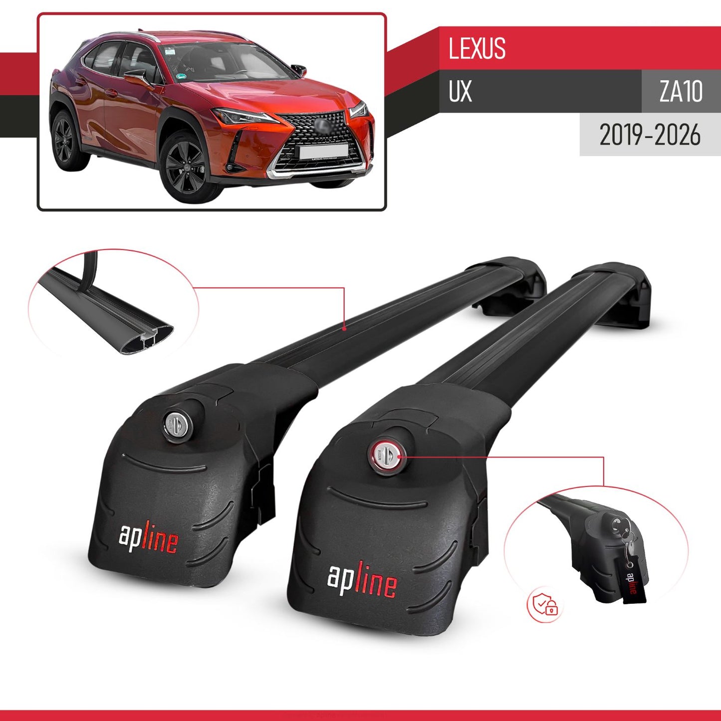 Kompatibel mit Lexus UX (ZA10) 2019-2025 ACE-2 Relingträger Dachträger Auto Gepäckträger Schwarz Aluminium 2 Stangen