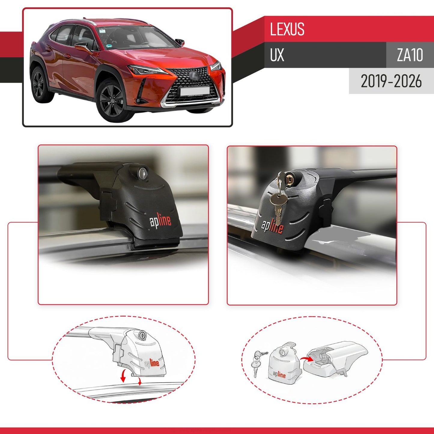 Kompatibel mit Lexus UX (ZA10) 2019-2025 ACE-2 Relingträger Dachträger Auto Gepäckträger Schwarz Aluminium 2 Stangen