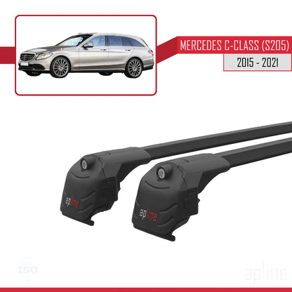 Compatible with Mercedes C Class 4 (S205) 2015-2021 ACE-2 Car Roof Rack Cross Bar Black Aluminium 2 Bars