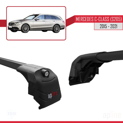 Compatible with Mercedes C Class 4 (S205) 2015-2021 ACE-2 Car Roof Rack Cross Bar Black Aluminium 2 Bars