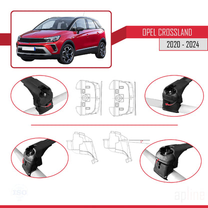 Compatible avec Opel Crossland 2020-2024 ACE-2 Barres de Toit Railing Porte-Bagages de Voiture Noir Aluminium 2 Barres