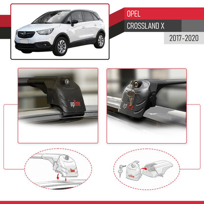 Kompatibel mit Opel Crossland X 2017-2020 ACE-2 Relingträger Dachträger Auto Gepäckträger Schwarz Aluminium 2 Stangen