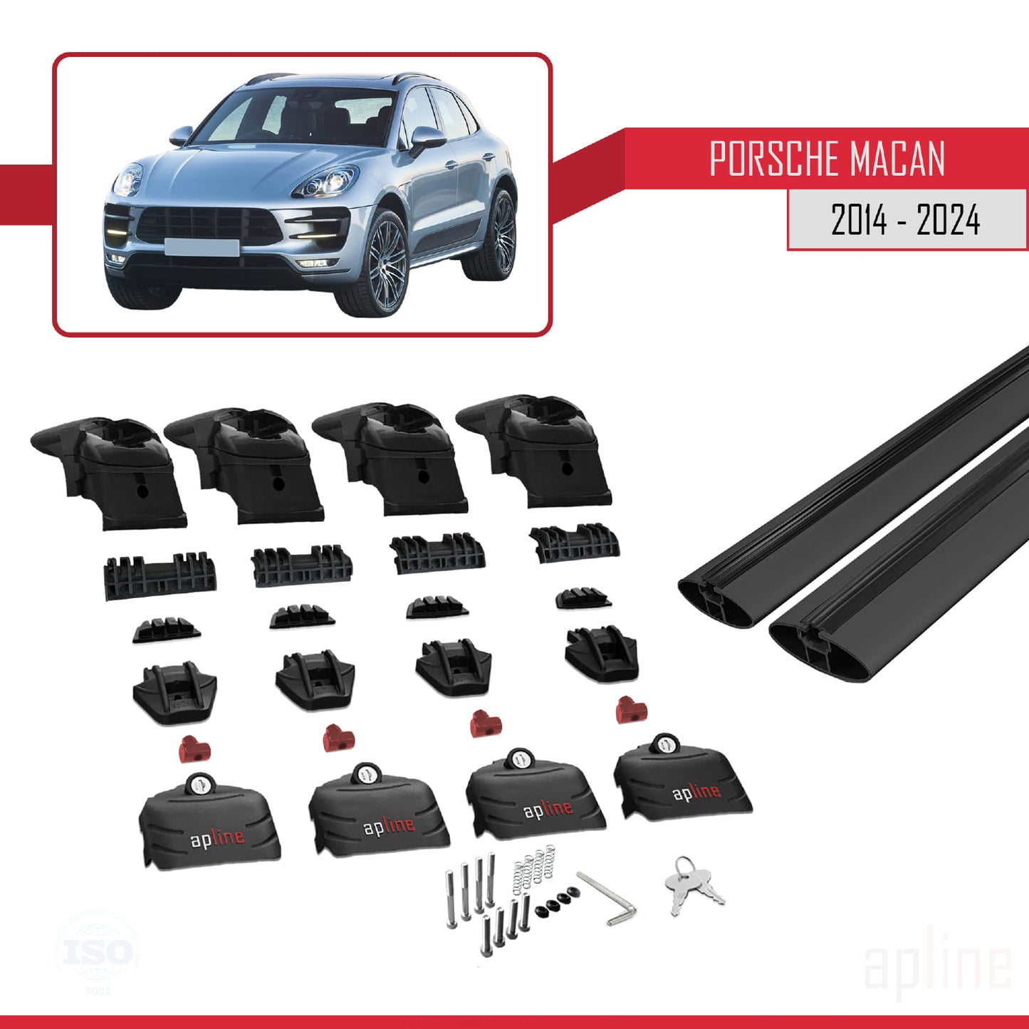 Compatible avec Porsche Macan (95B) 2014-2024 ACE-2 Barres de Toit Railing Porte-Bagages de Voiture Noir Aluminium 2 Barres