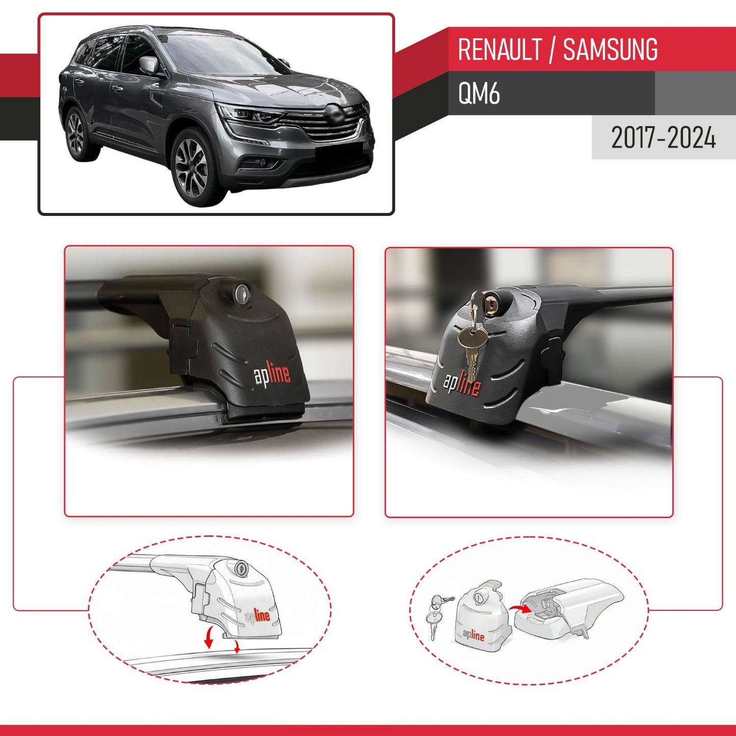Kompatibel mit Renault Samsung QM6 2017-2024 ACE-2 Relingträger Dachträger Auto Gepäckträger Schwarz Aluminium 2 Stangen