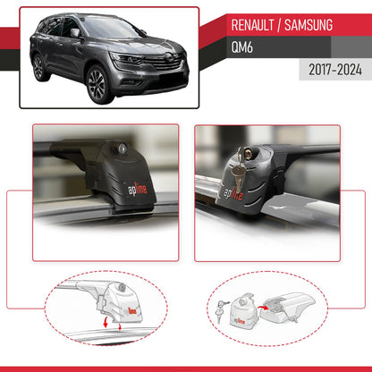 Kompatibel mit Renault Samsung QM6 2017-2024 ACE-2 Relingträger Dachträger Auto Gepäckträger Schwarz Aluminium 2 Stangen