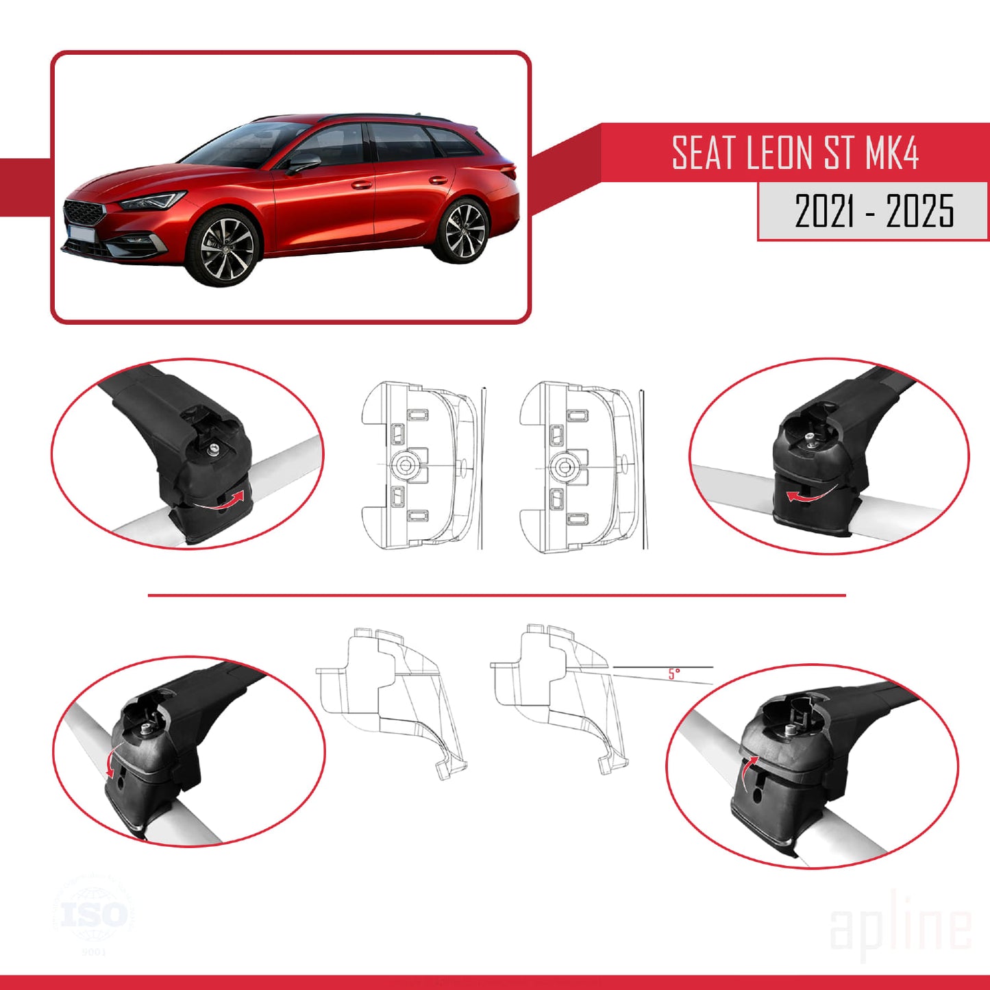 Compatible avec Seat/Cupra Leon 4 ST 2021-2025 ACE-2 Barres de Toit Railing Porte-Bagages de Voiture Noir Aluminium 2 Barres