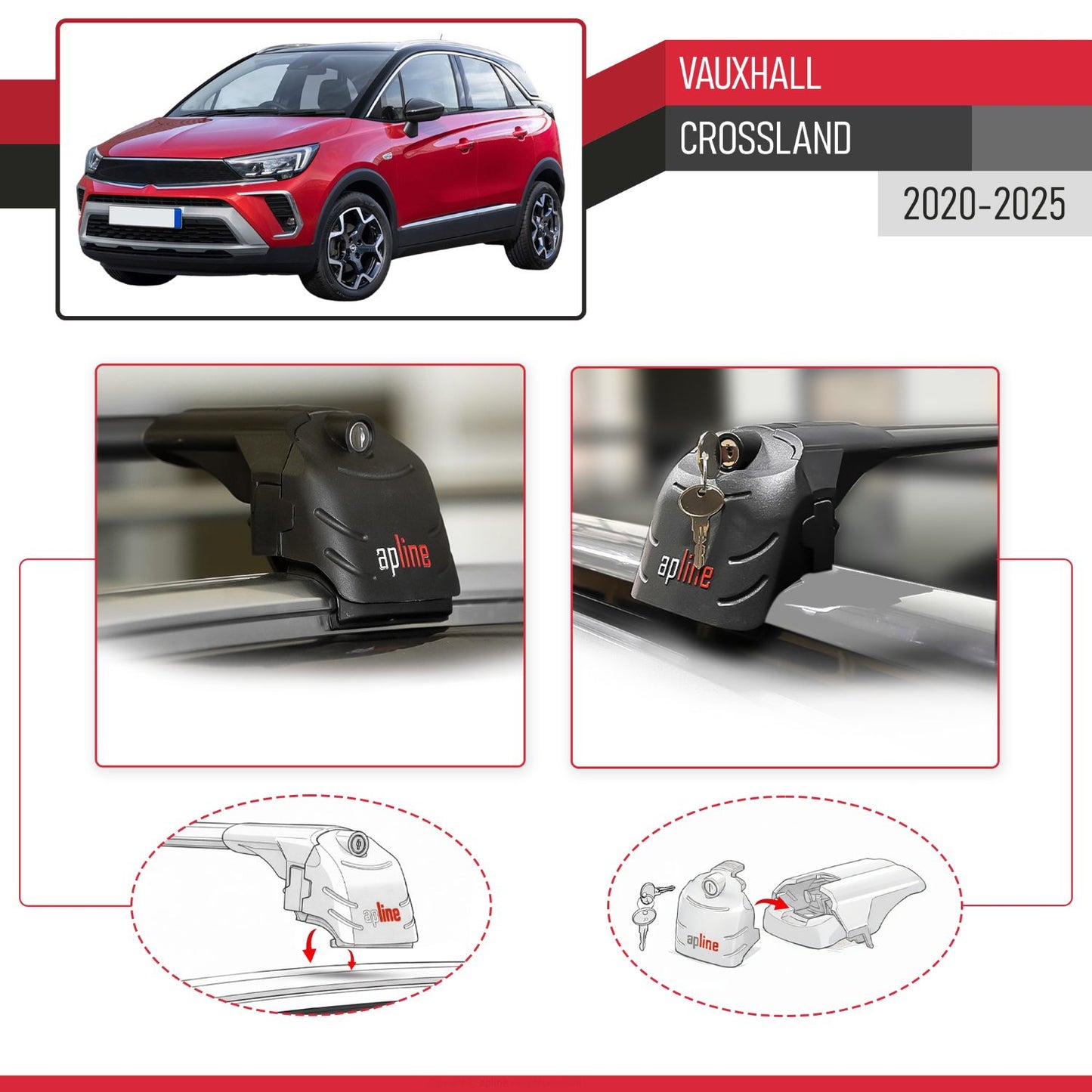 Compatible with Vauxhall Crossland 2020-2024 ACE-2 Car Roof Rack Cross Bar Black Aluminium 2 Bars