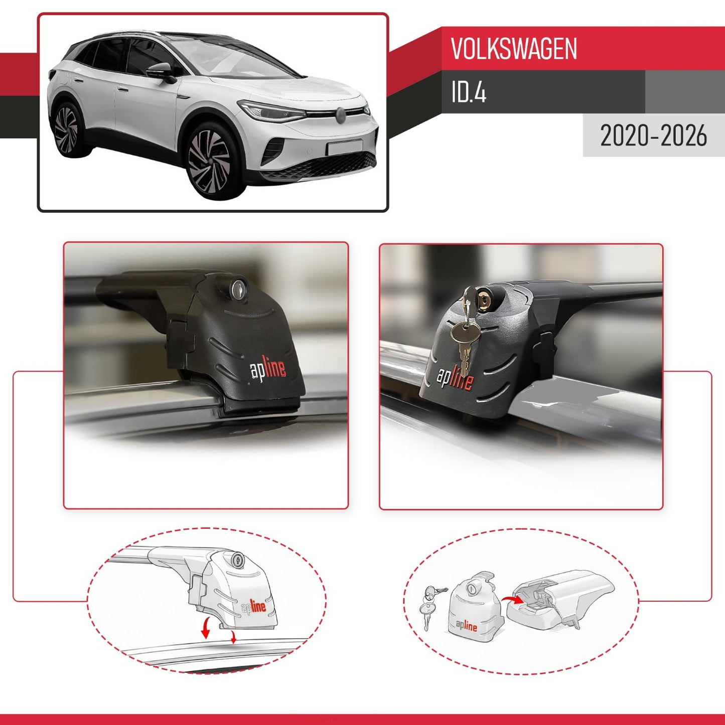 Kompatibel mit Volkswagen ID.4 2020-2025 ACE-2 Relingträger Dachträger Auto Gepäckträger Schwarz Aluminium 2 Stangen