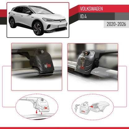 Kompatibel mit Volkswagen ID.4 2020-2025 ACE-2 Relingträger Dachträger Auto Gepäckträger Schwarz Aluminium 2 Stangen