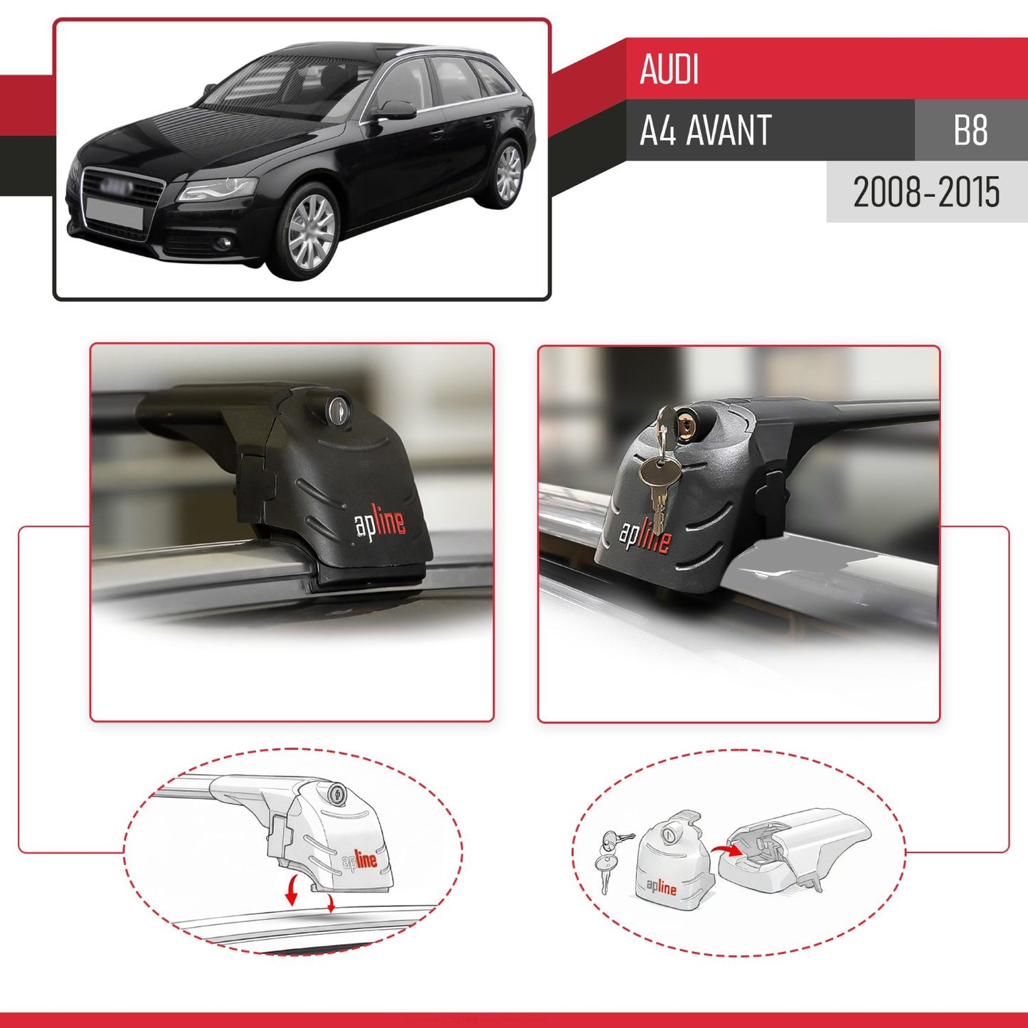 Kompatibel mit A4 (B8) Avant 2008-2015 ACE-2 Relingträger Dachträger Auto Gepäckträger Schwarz Aluminium 2 Stangen