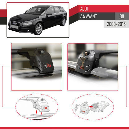 Kompatibel mit A4 (B8) Avant 2008-2015 ACE-2 Relingträger Dachträger Auto Gepäckträger Schwarz Aluminium 2 Stangen