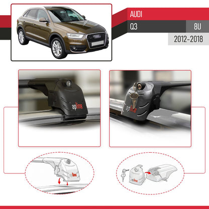 Kompatibel mit Q3 (8U) 2012-2018 ACE-2 Relingträger Dachträger Auto Gepäckträger Schwarz Aluminium 2 Stangen