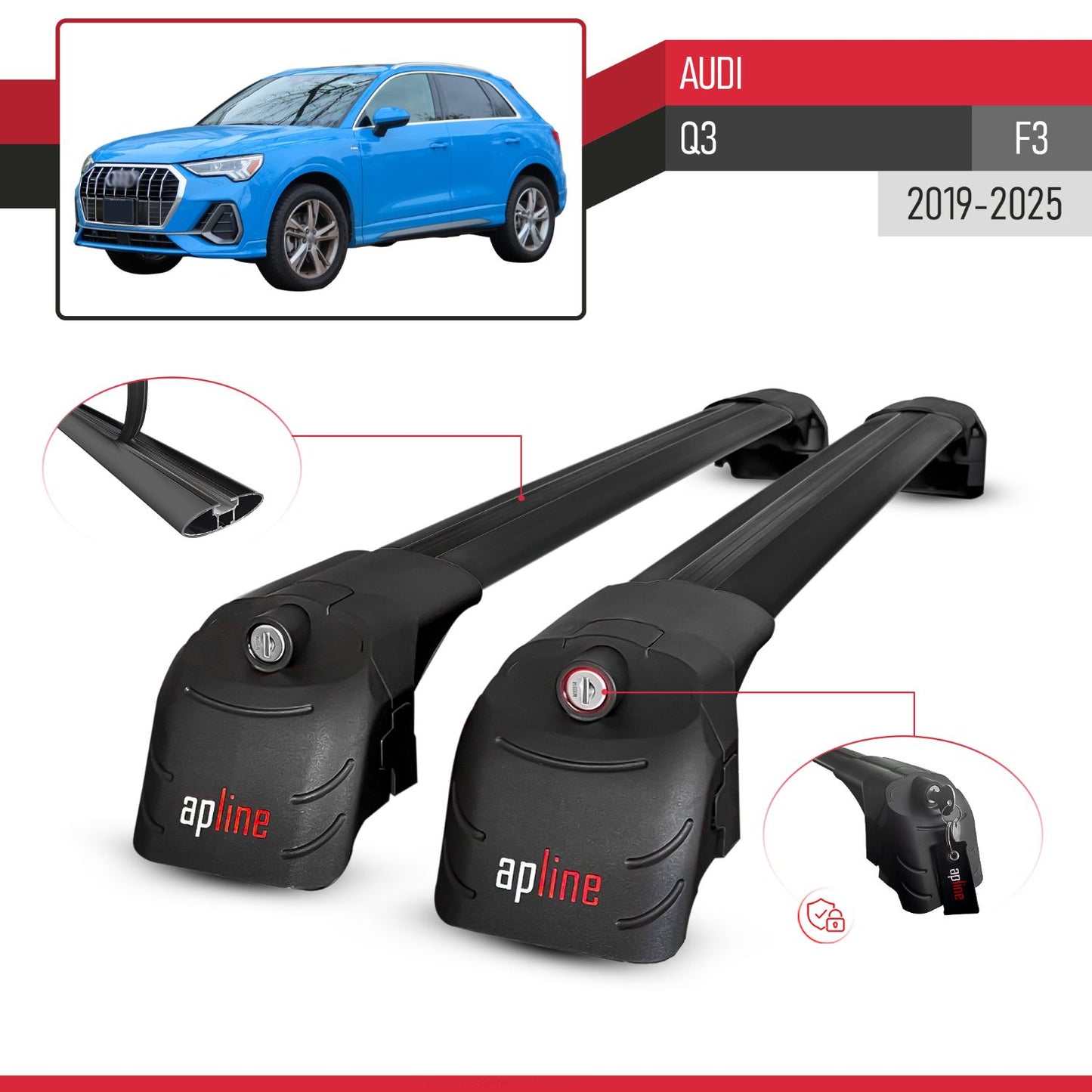 Kompatibel mit Q3 (F3) 2019-2025 ACE-2 Relingträger Dachträger Auto Gepäckträger Schwarz Aluminium 2 Stangen