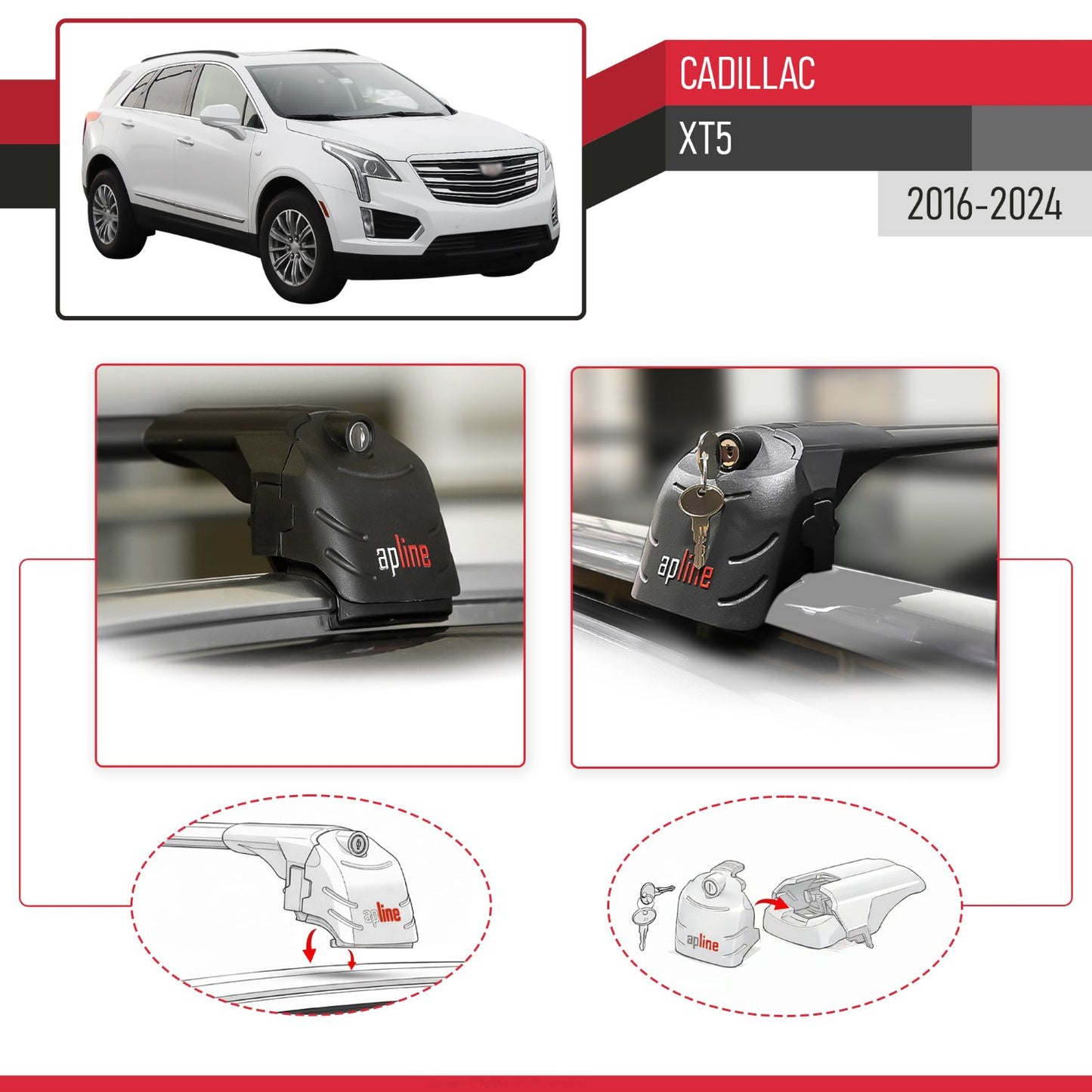 Compatible with Cadillac XT5 2017-2024 ACE-2 Car Roof Rack Cross Bar Black Aluminium 2 Bars