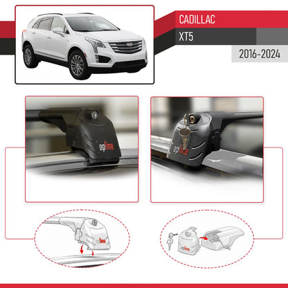 Compatible with Cadillac XT5 2017-2024 ACE-2 Car Roof Rack Cross Bar Black Aluminium 2 Bars