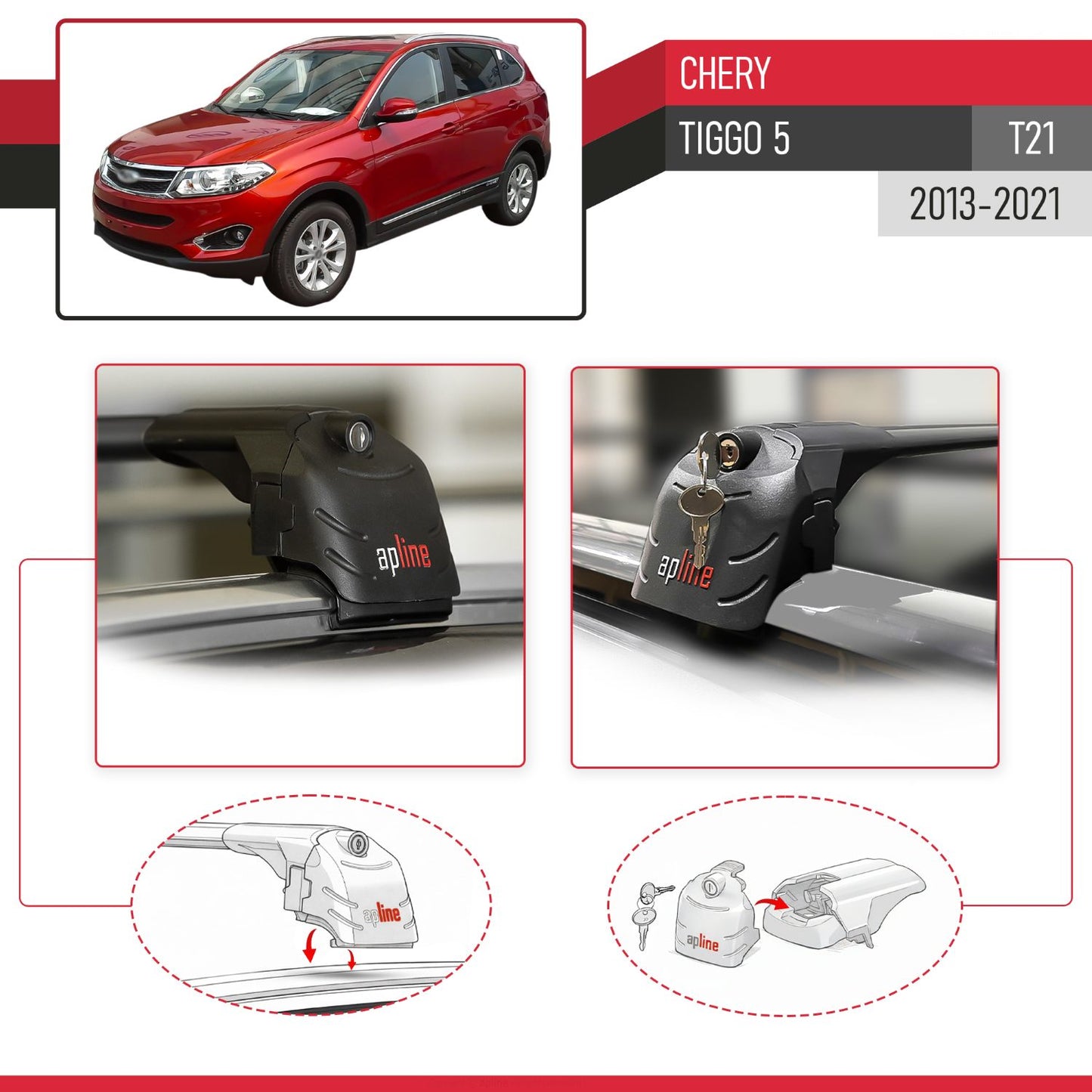 Kompatibel mit Chery Tiggo 5 (T21) 2013-2021 ACE-2 Relingträger Dachträger Auto Gepäckträger Schwarz Aluminium 2 Stangen