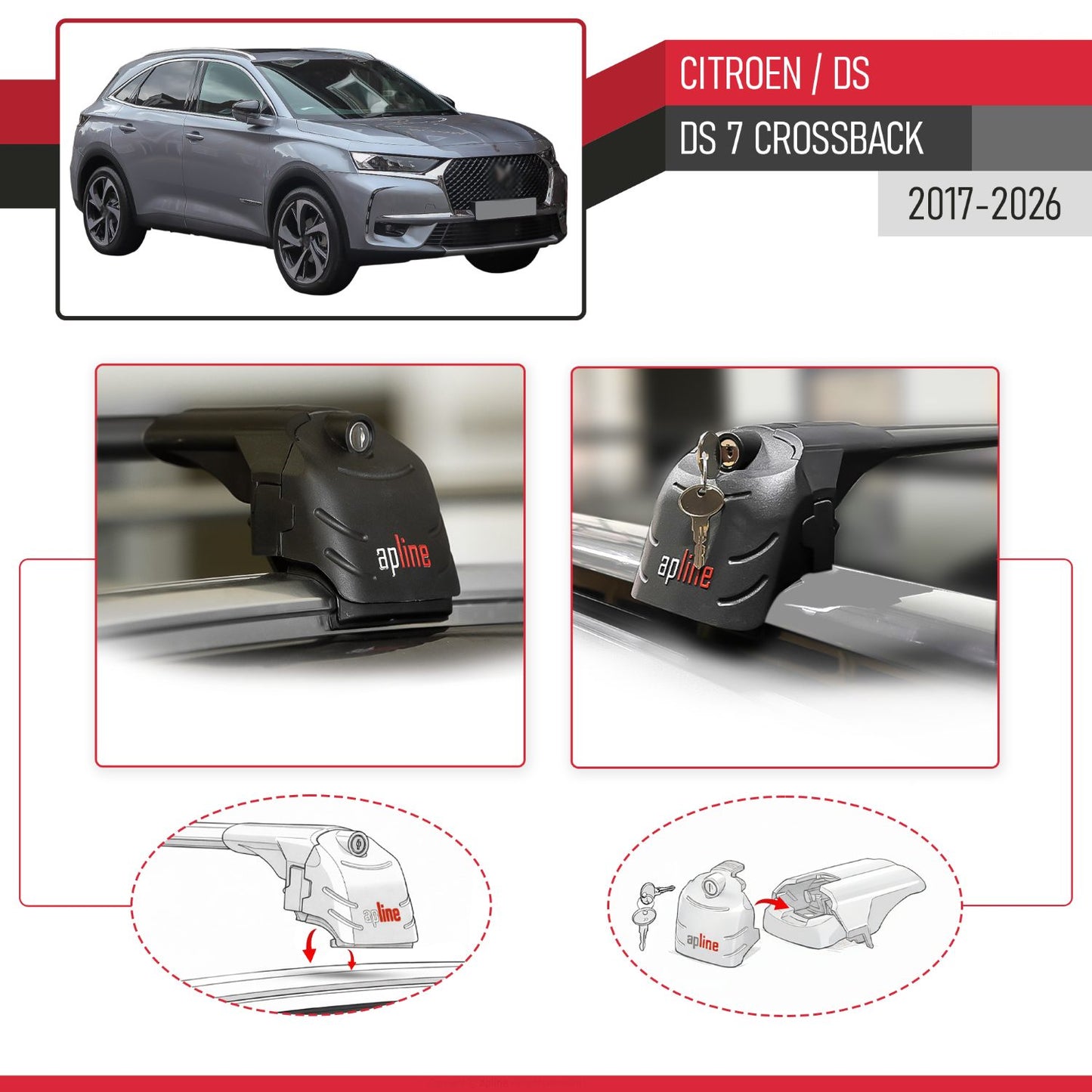 Kompatibel mit Citroen/DS 7 Crossback 2018-2025 ACE-2 Relingträger Dachträger Auto Gepäckträger Schwarz Aluminium 2 Stangen