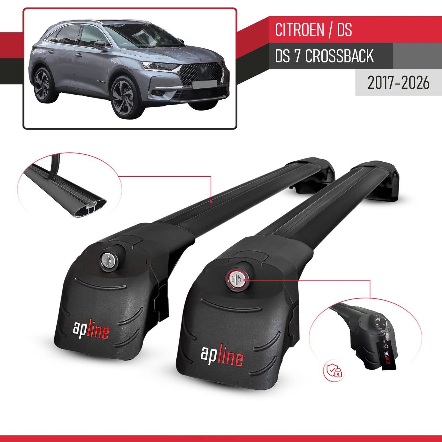 Kompatibel mit Citroen/DS 7 Crossback 2018-2025 ACE-2 Relingträger Dachträger Auto Gepäckträger Schwarz Aluminium 2 Stangen