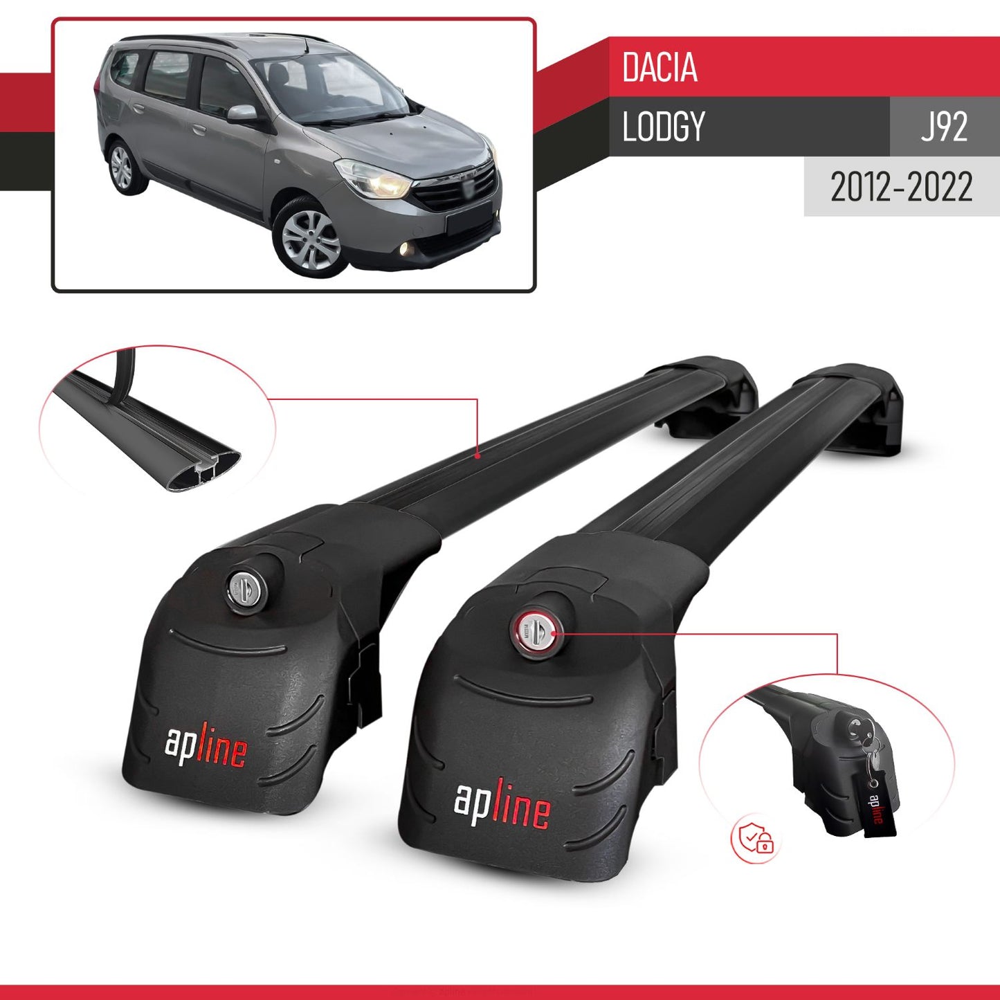 Kompatibel mit Dacia Lodgy (J92) 2012-2022 ACE-2 Relingträger Dachträger Auto Gepäckträger Schwarz Aluminium 2 Stangen