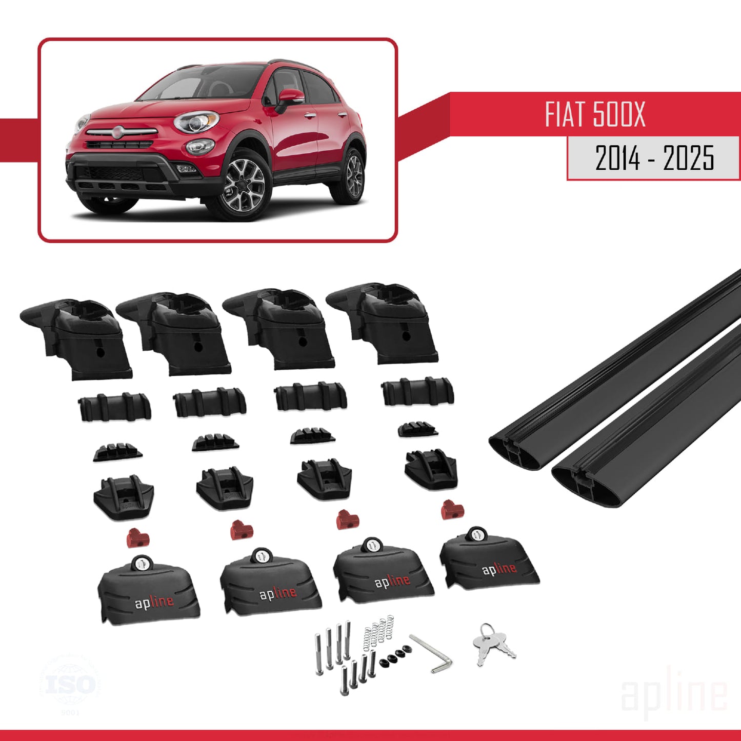 Compatible avec Fiat 500X 2014-2025 ACE-2 Barres de Toit Railing Porte-Bagages de Voiture Noir Aluminium 2 Barres