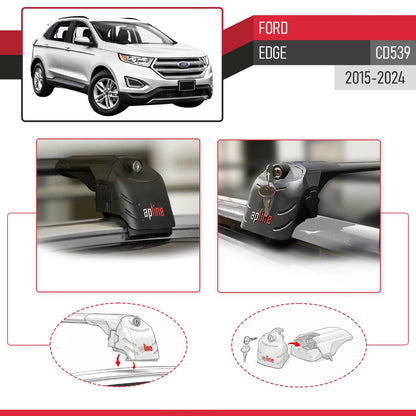 Compatible with Ford Edge (CD539) 2016-2021 ACE-2 Car Roof Rack Cross Bar Black Aluminium 2 Bars