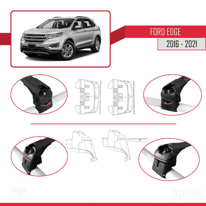Kompatibel mit Ford Edge (CD539) 2016-2021 ACE-2 Dachträger, Auto-Dachgepäckträger, schwarzes Aluminium, 2 Stangen