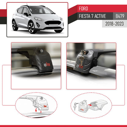 Kompatibel mit Ford Fiesta 7 Active 2018-2023 ACE-2 Relingträger Dachträger Auto Gepäckträger Schwarz Aluminium 2 Stangen