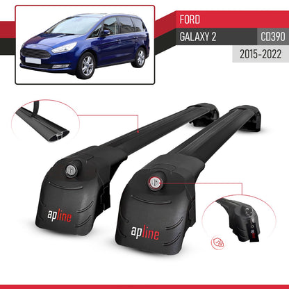 Kompatibel mit Ford Galaxy 2 (CD390) 2015-2022 ACE-2 Relingträger Dachträger Auto Gepäckträger Schwarz Aluminium 2 Stangen