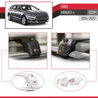 Kompatibel mit Ford Mondeo 4 (CD391) 2014-2022 ACE-2 Relingträger Dachträger Auto Gepäckträger Schwarz Aluminium 2 Stangen