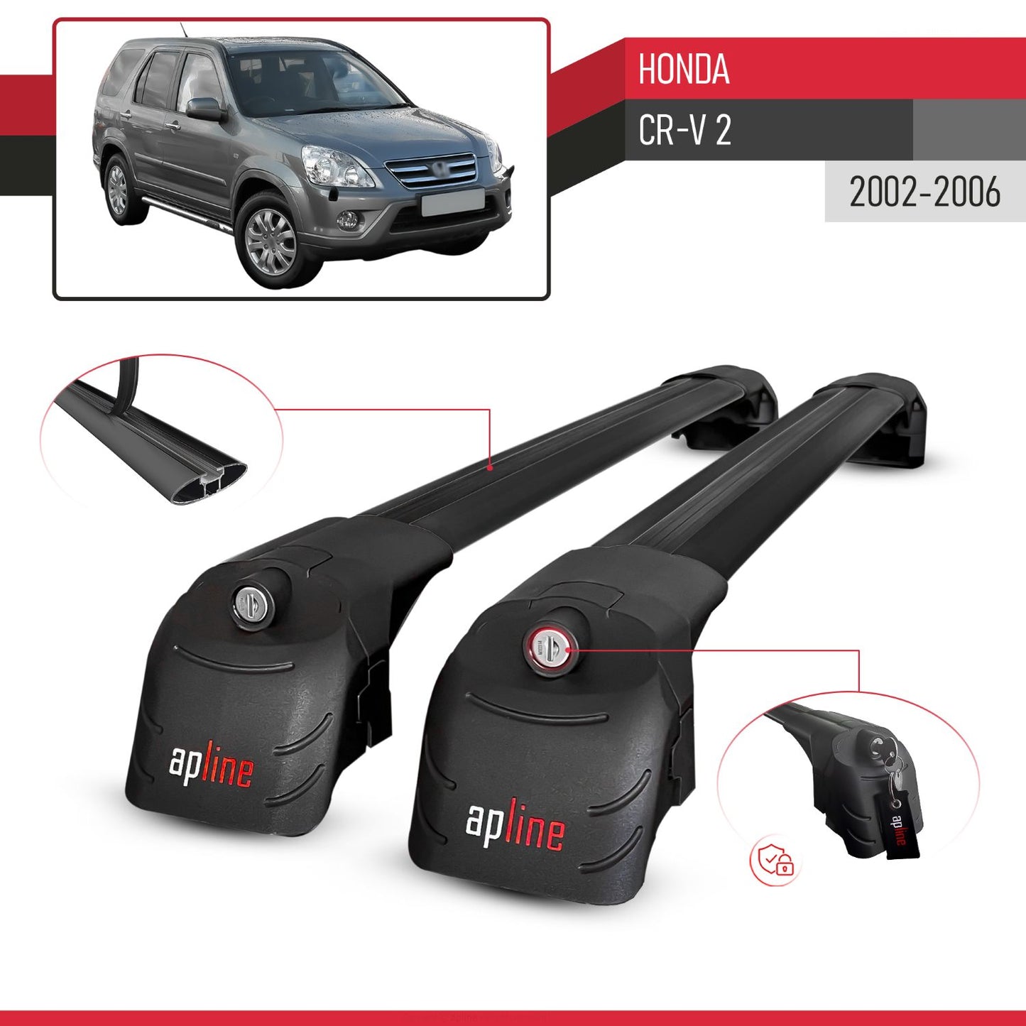 Kompatibel mit Honda CR-V 2 2002-2006 ACE-2 Relingträger Dachträger Auto Gepäckträger Schwarz Aluminium 2 Stangen