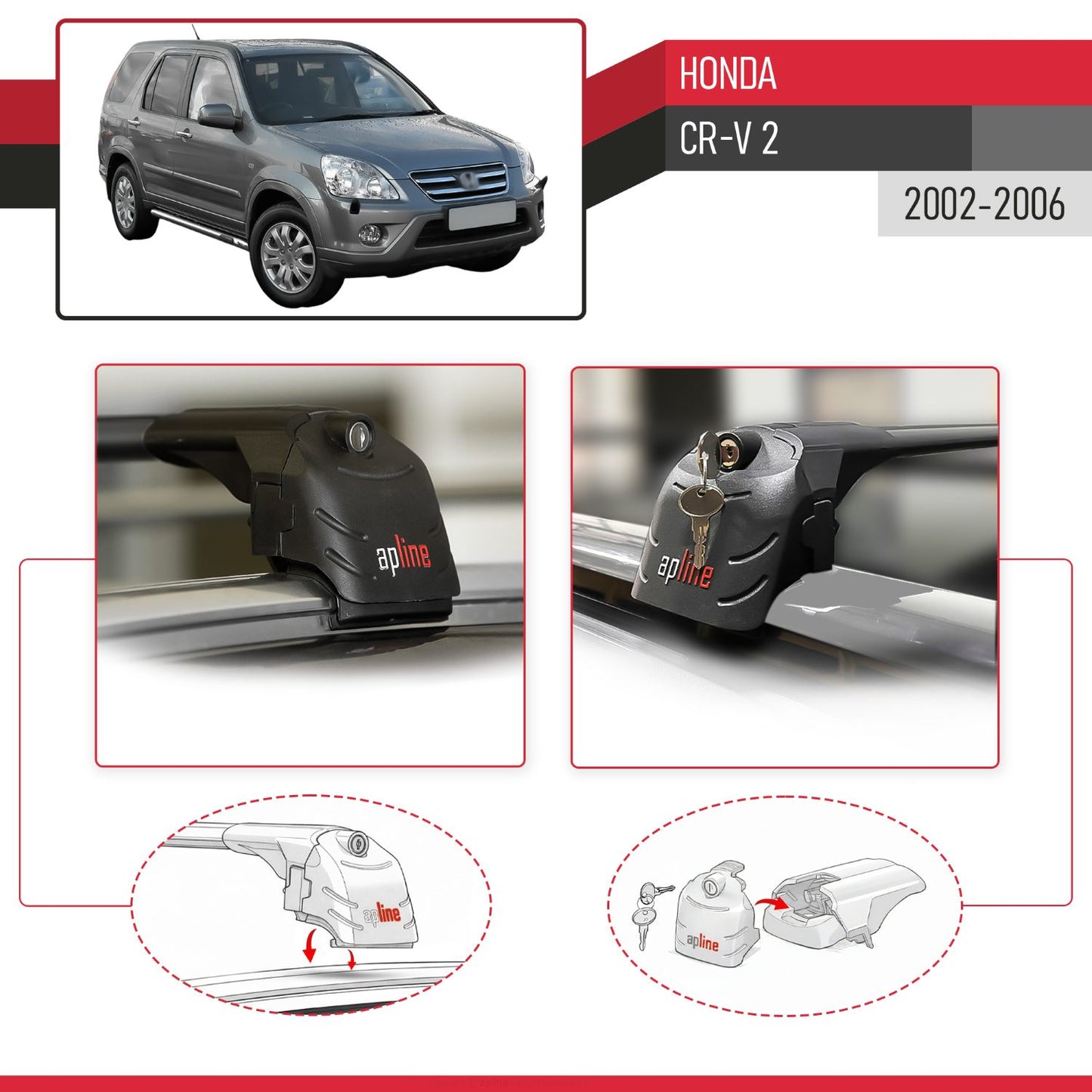 Kompatibel mit Honda CR-V 2 2002-2006 ACE-2 Relingträger Dachträger Auto Gepäckträger Schwarz Aluminium 2 Stangen
