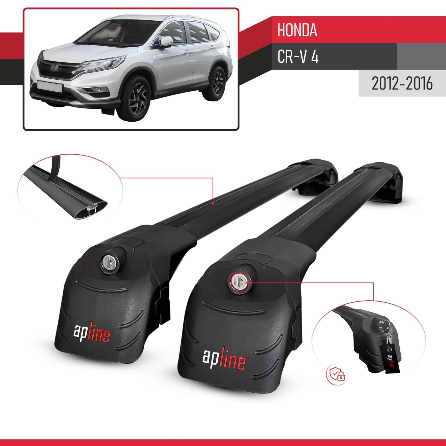 Kompatibel mit Honda CR-V 4 2012-2016 ACE-2 Relingträger Dachträger Auto Gepäckträger Schwarz Aluminium 2 Stangen