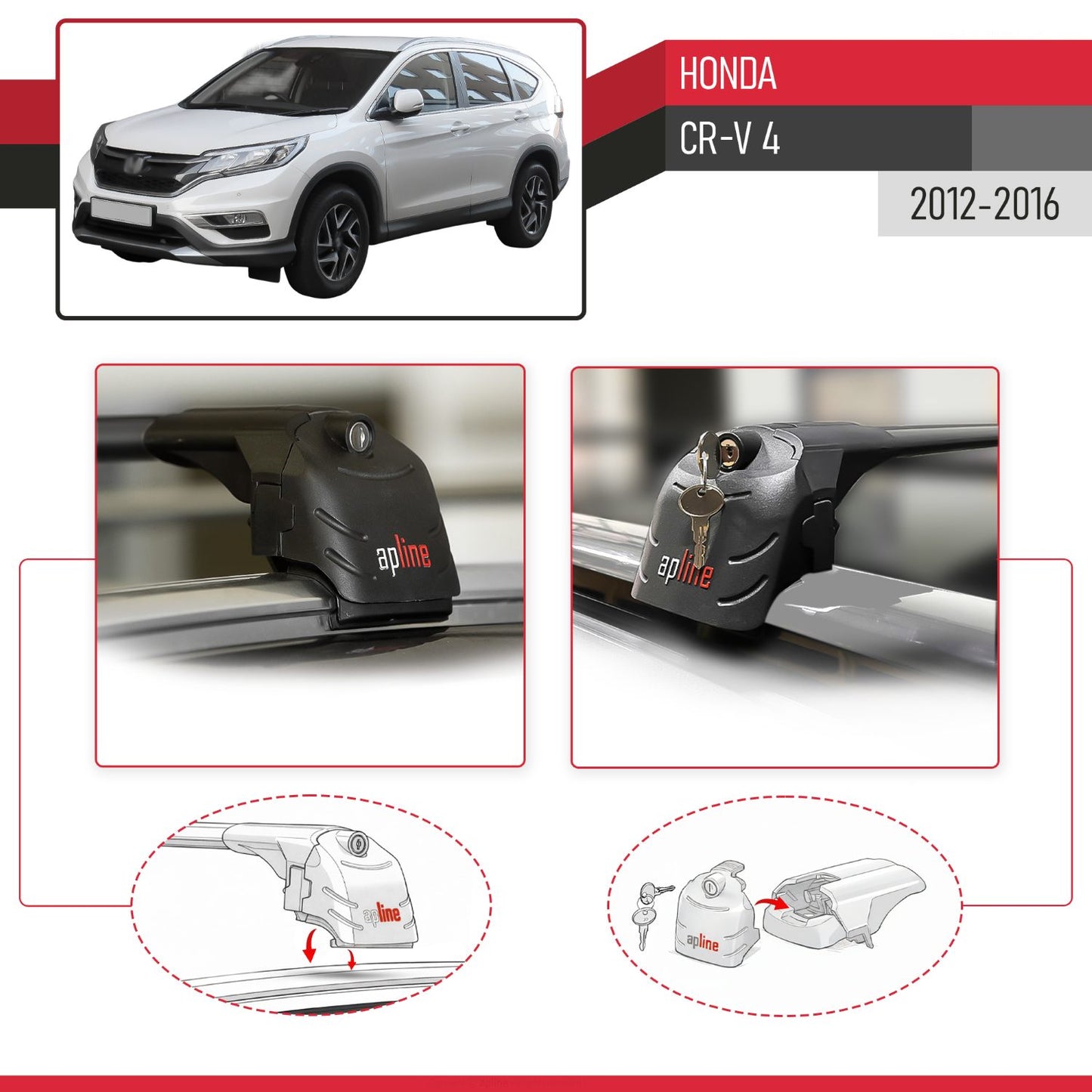 Kompatibel mit Honda CR-V 4 2012-2016 ACE-2 Relingträger Dachträger Auto Gepäckträger Schwarz Aluminium 2 Stangen