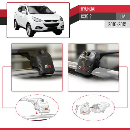 Kompatibel mit Hyundai ix35 2 (LM) 2010-2015 ACE-2 Relingträger Dachträger Auto Gepäckträger Schwarz Aluminium 2 Stangen