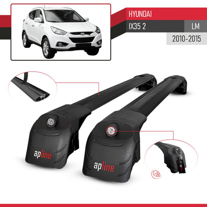 Kompatibel mit Hyundai ix35 2 (LM) 2010-2015 ACE-2 Relingträger Dachträger Auto Gepäckträger Schwarz Aluminium 2 Stangen