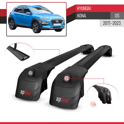 Kompatibel mit Hyundai Kona (OS) 2017-2022 ACE-2 Relingträger Dachträger Auto Gepäckträger Schwarz Aluminium 2 Stangen