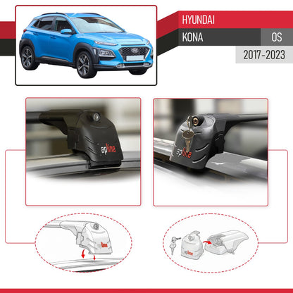 Kompatibel mit Hyundai Kona (OS) 2017-2022 ACE-2 Relingträger Dachträger Auto Gepäckträger Schwarz Aluminium 2 Stangen