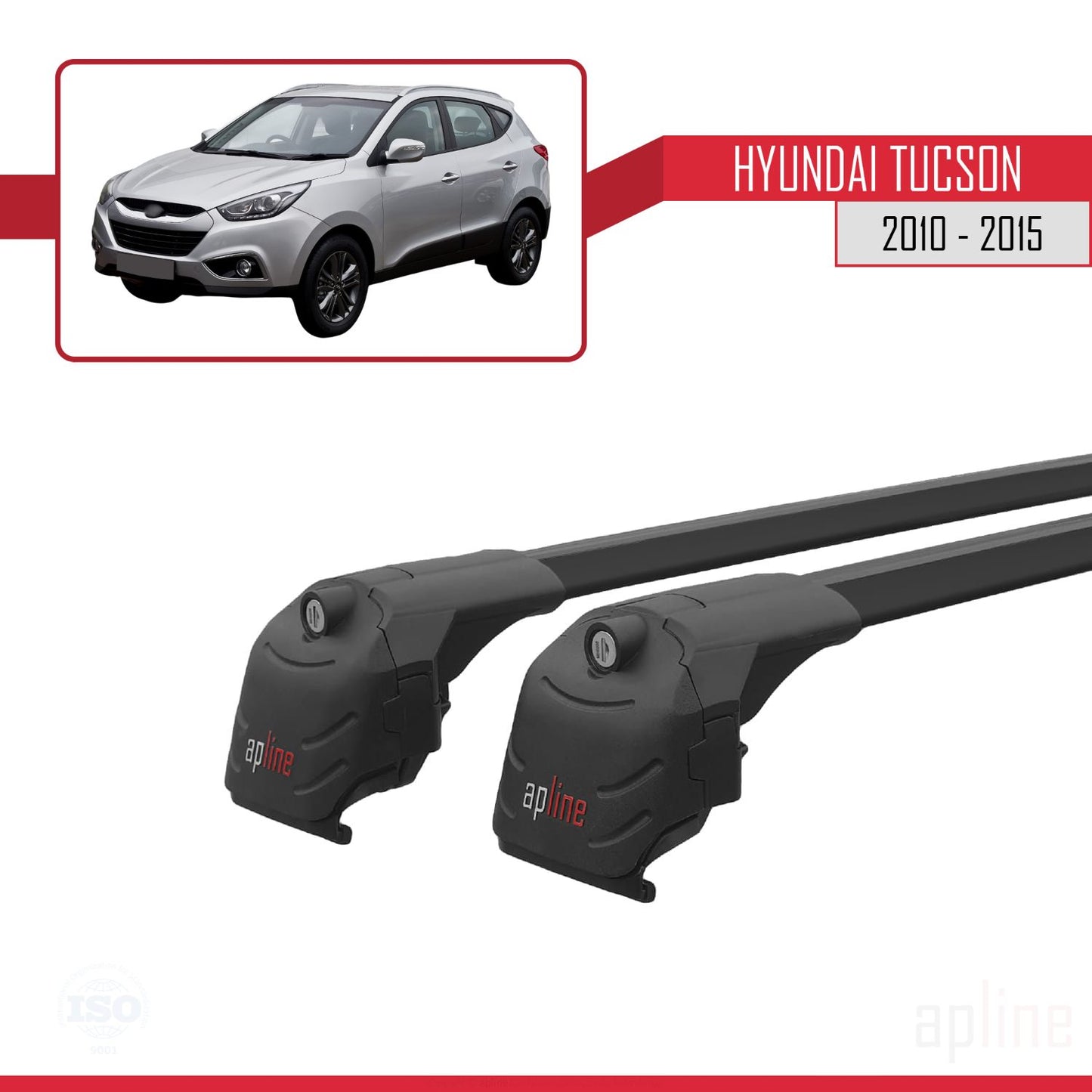 Compatible avec Hyundai Tucson 2 (LM) 2010-2015 ACE-2 Barres de Toit Railing Porte-Bagages de Voiture Noir Aluminium 2 Barres